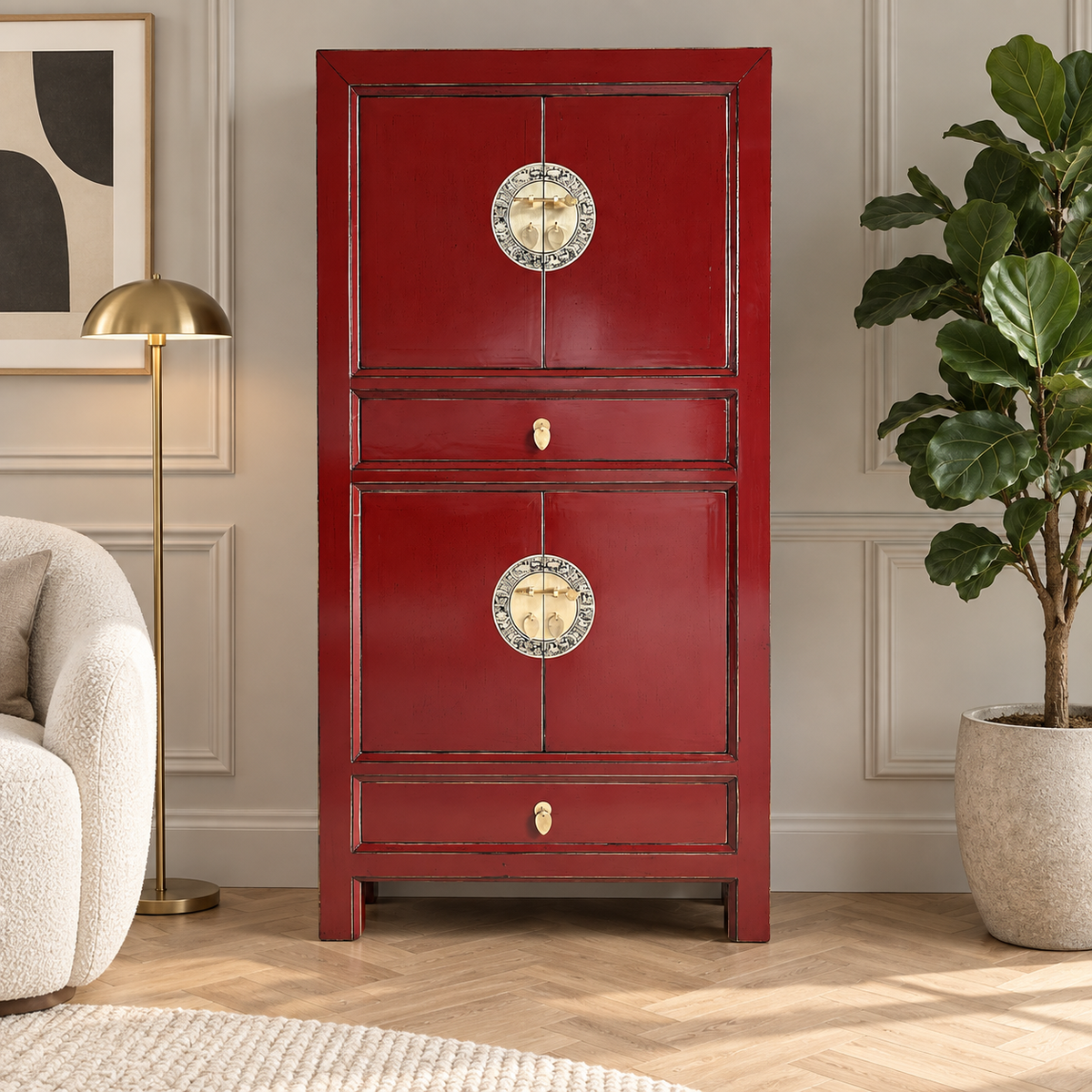 Vintage Asia Hochzeitsschrank Schrank Kommode Regal - Art. 34723-Scarlet