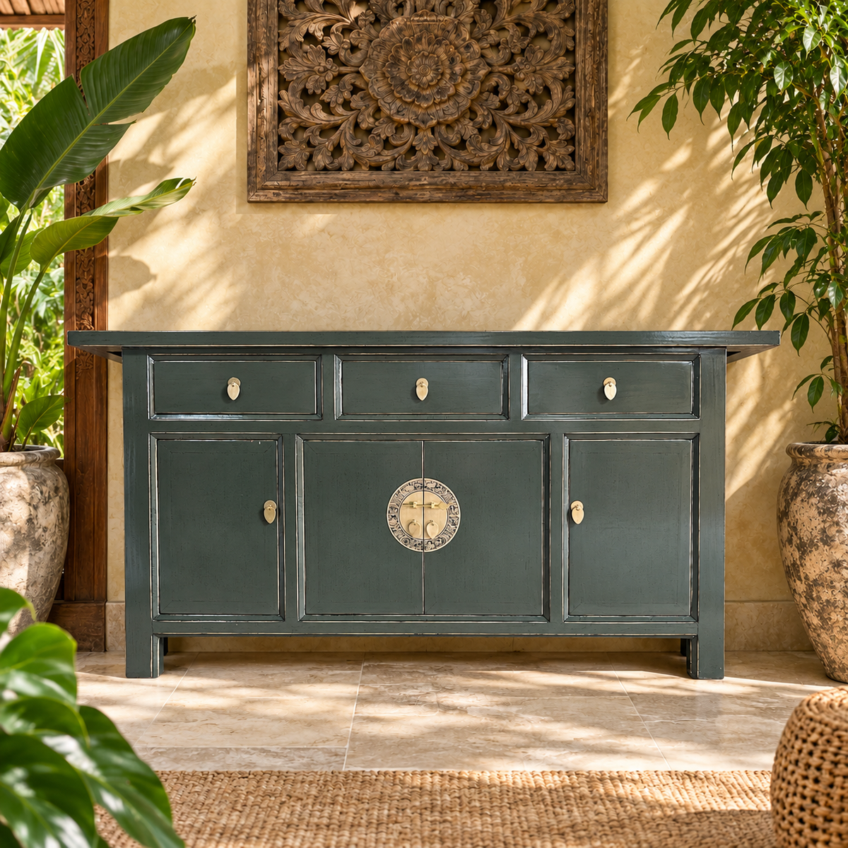 Vintage Asia Chinesisches Sideboard Kommode Schrank Schwarz - Art. 34373-Cloud