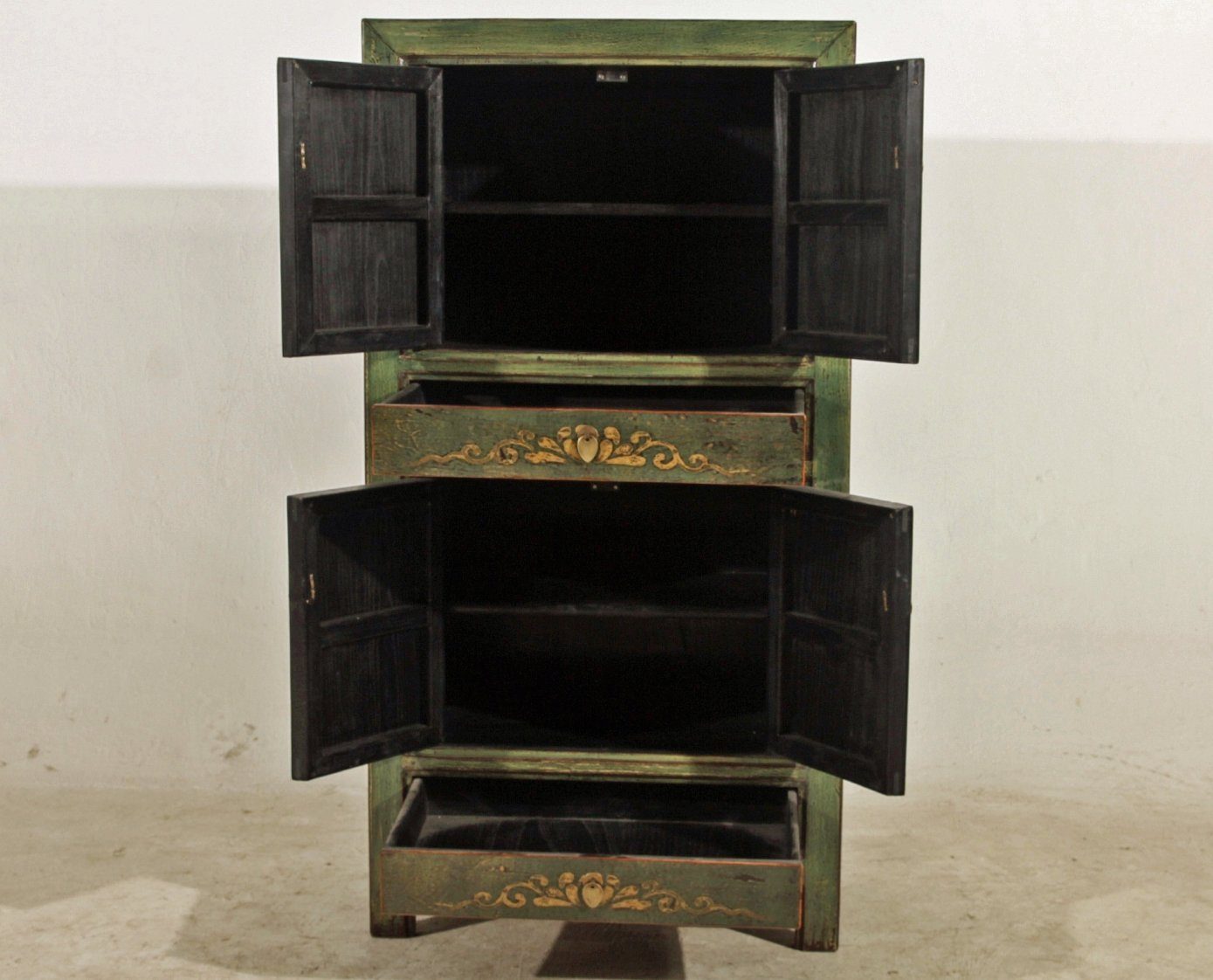 Vintage Asia Wedding Cabinet Chest of Drawers Shelf Fir Green - Art. 33723-2