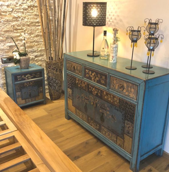 Combinación de muebles asiáticos de 3 piezas azul - Art. Oceanflowers-3
