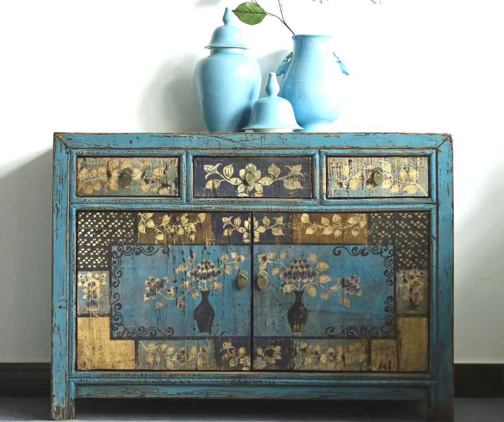 Asiatische Möbelkombination 3-Teilig Blau - Art. Oceanflowers-3