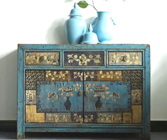 Vintage Asia Chinesische Kommode Sideboard Regal "Oceanflowers" - Art. 33082-5-ORG