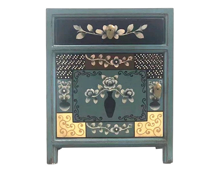 Vintage Asia Chinesisches Nachtkästchen Nachttisch "Oceanflowers" - Art. 35191-6