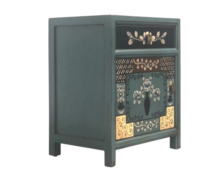 Vintage Asia Chinesisches Nachtkästchen Nachttisch "Oceanflowers" - Art. 35191-6