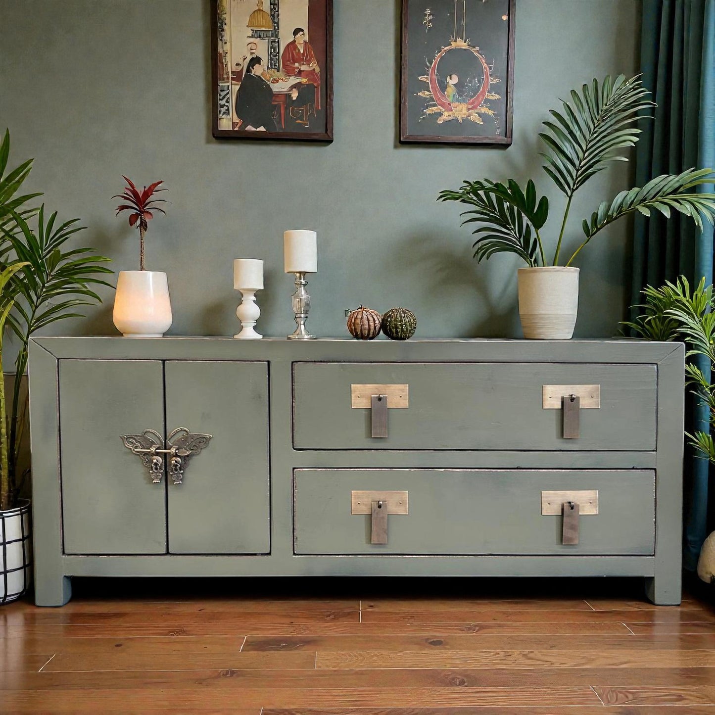 Vintage Asia TV-Kommode Sideboard Lowboard Olivgrau - Art. TV273/olivegrey